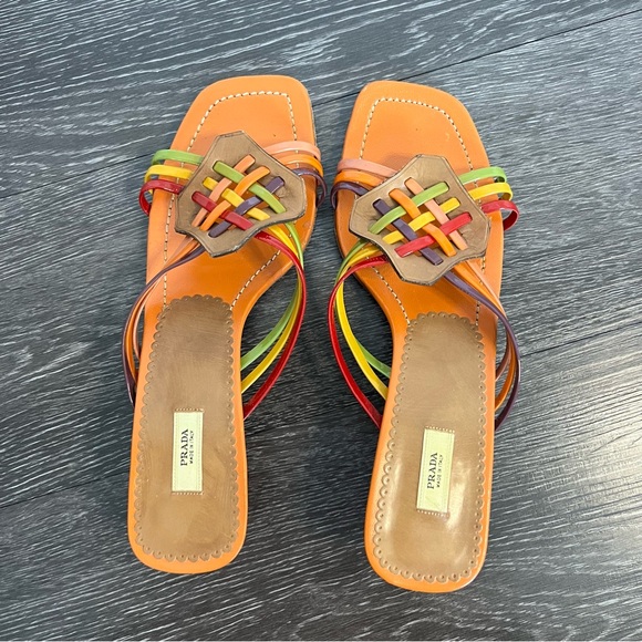 VTG Prada Orange Leather Kitten Heel Sandals with Original Bag - Picture 4 of 10